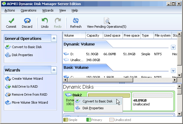 how to convert simple volume to primary partition