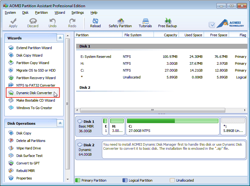 aomei dynamic disk converter professional edition
