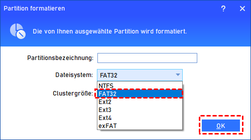 FAT32-Dateisystem auswählen